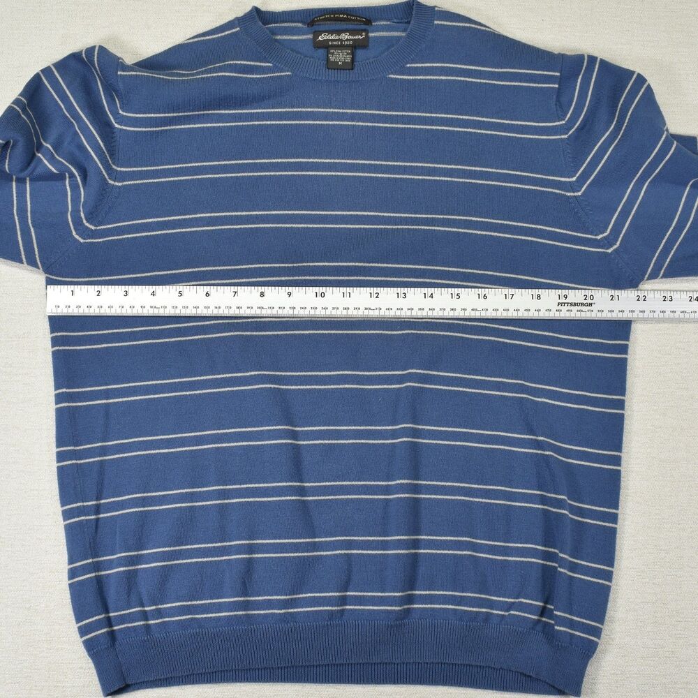Vintage Eddie Bauer Mens Stretch Pima Cotton Blue Striped Crew Neck Sweater M - Picture 5 of 6